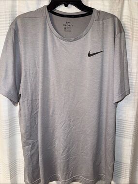Nike Men's Gray Dri-FIT Short Sleeve Tee with Black Swoosh